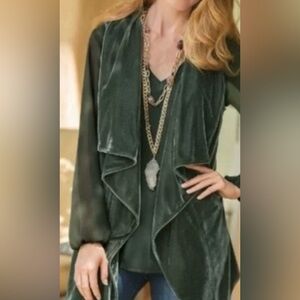 Soft Surroundings Velvet Waterfall Draped Open Vest P Large Green Holiday Wear